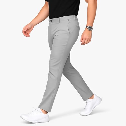 Image of Men's Chinos Stretchable Trousers with Expandable Waist - Lycra Cotton Blend Formal Casual Pants | Skin Friendly Solid Regular Fit