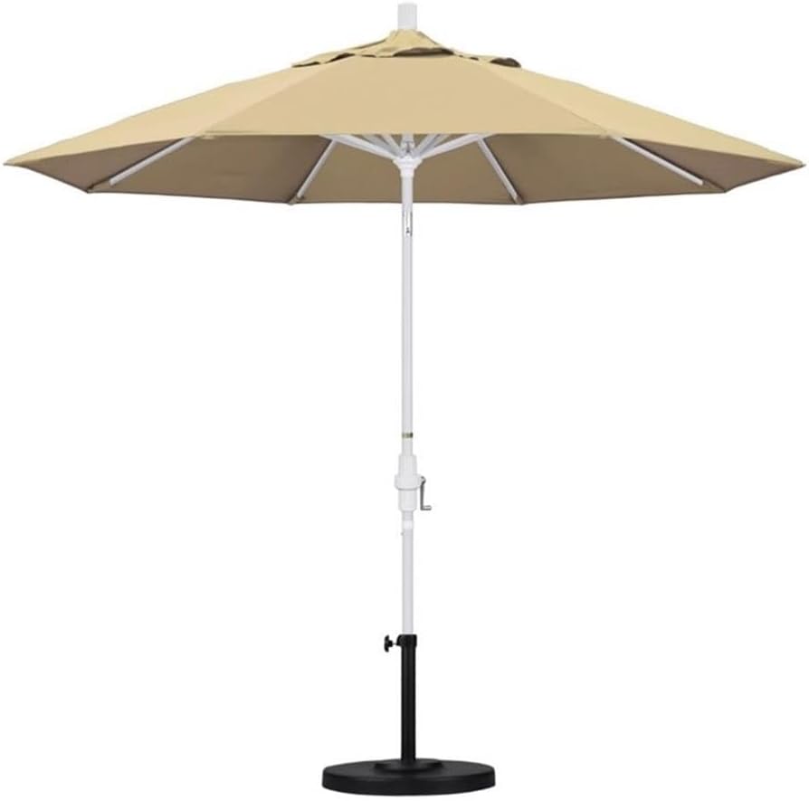 Pemberly Row 9' Patio Umbrella, Aluminum Frame, Pacifica Beige Finish, Advanced Collar Tilt Design, Crank-to-Open Feature, Durable Outdoor Market Umbrella for Residential Use