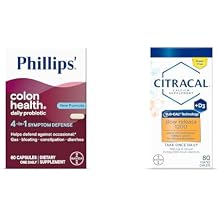 Phillips Colon Health Daily Probiotic Capsules, 4-in-1 Symptom Defense & Citracal Slow Release 1200, 1200 mg Calcium Citrate and Calcium Carbonate Blend