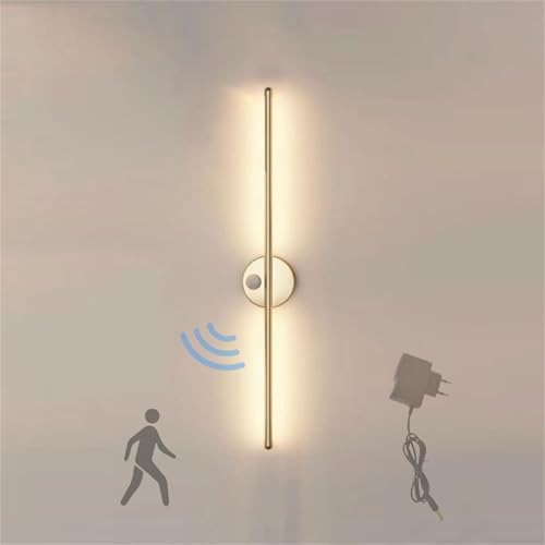 Apliques de Pared LED lineales para Interiores con Sensor de Movimiento, Modernos Apliques de Pared inalámbricos de Tira Larga con Cargador, de Aluminio, a Pilas, para mesita de Noche (luz d