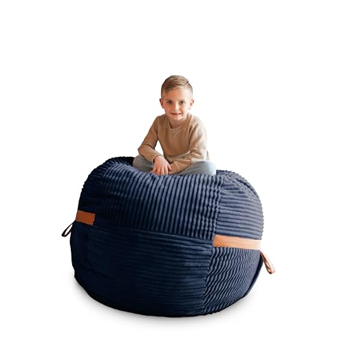Image of Big Joe Fuf 4Ft Foam Bean Bag Chair with Removable Cover for Kids, Teens, Midnight Blue, Corded Plush, 4 Foot Large Reading and Gaming Seat