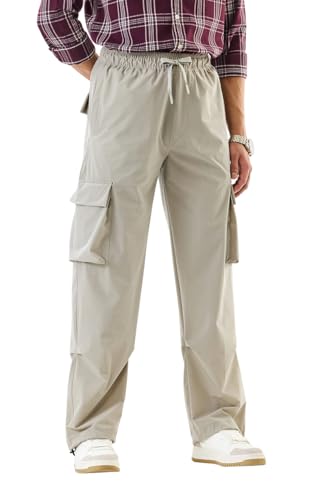 Image of SNITCH Men Cargo Pants | Relaxed Fit with Elastic Waistband & Drawstring | Durable Nylon Elastane Blend & Multiple Utility Pockets for Casual & Streetwear Occasions