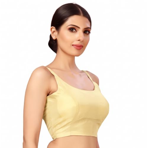 Image of Studio Shringaar Women's Polyester Sleeveless Satin Padded Saree Blouse
