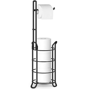 AMAZON - TomCare Toilet Paper Holder Toilet Paper Stand and Dispenser for 3 Spare Rolls Metal Wire Free-Standing Toilet Tissue Paper Roll Storage Shelf Bathroom Accessories Storage Organizer Black