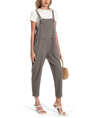 Jacansi Womens Overalls Loose Dungarees Cotton Womens Jumpsuit Baggy Playsuit Adjustable Straps Grey 3XL