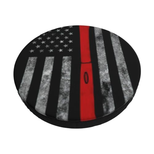 KAPPTYY Firefighter Axe Red Line Flag Printed Protective Chair Pad Easy To Install Round Stool Cover For Home And Business Use