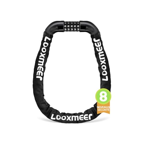 Looxmeer Chaîne Antivol Vélo Amélioré 90 cm, Chaîne Cadenas Vélo avec Fiche Épaissi, Chaîne Vélo Antivol Robuste en Alliage de Zinc, Antivol Code à 5 Chiffres...