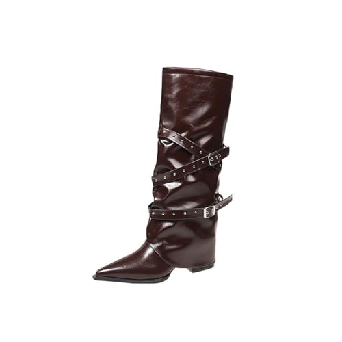 Bottes hiver femme bout pointu et talon bas épais pour marcher sans douleur