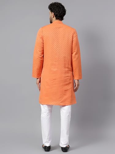 Image of LATEST CHIKAN Men's Checkered Cotton Blend Straight Kurta
