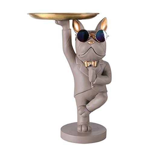 PUYYDS Escultura de Bulldog Francés nórdico, estatuilla de Perro de Resina Moderna, Soporte de Almacenamiento de Llaves, Bandeja, Mesa, Organizador de Escritorio, decoración Cover