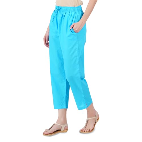 Image of Happy Bunny Parallel Pants for Women 100% Cotton Ankle Length Trousers Regular Fit with Elastic Drawstring Stylish & Pockets Casual Formal Wear for Office & Home