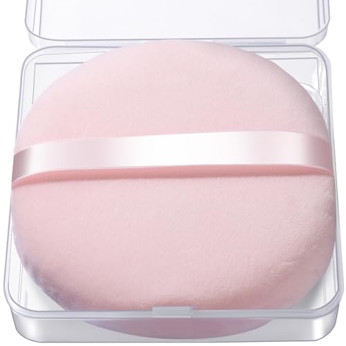Teenitor 2Pcs 5Inch Pink Body Powder Puff, Powder Puff for Body Powder, Soft Velour Puff Pink