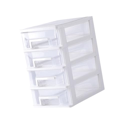 Boîte de rangement à tiroirs plastique blanc transparent 4 niveaux - 2