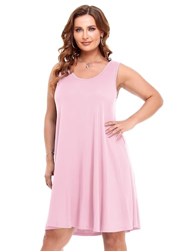 Image of BELAROI Women Plus Size Sundress Summer Casual Sleeveless Tshirt Dress Tie Dye Swing Tank Dresses with Pockets Beach Cover up