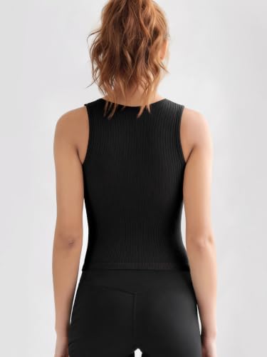 Image of ODODOS 3-Pack Seamless Crop Tank for Women Ribbed Soft High Neck Cropped Tops