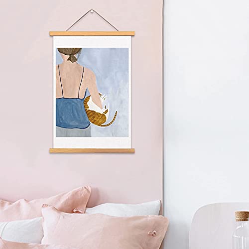 Image of TOPINCN Poster Hanger Decorative Painting Hanging Scroll Rod Hanging Painting Magnetic DIY Frame Hanging Painting Scroll Pictures Wooden Solid Wood Hook (30 * 2.1)