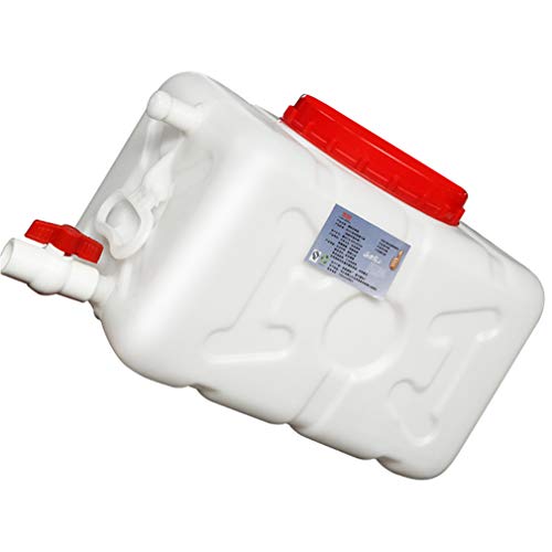 LCC Water container, household water storage container, plastic-white rectangle, outside bulk water reservoir, water canister with lid and tap for camping