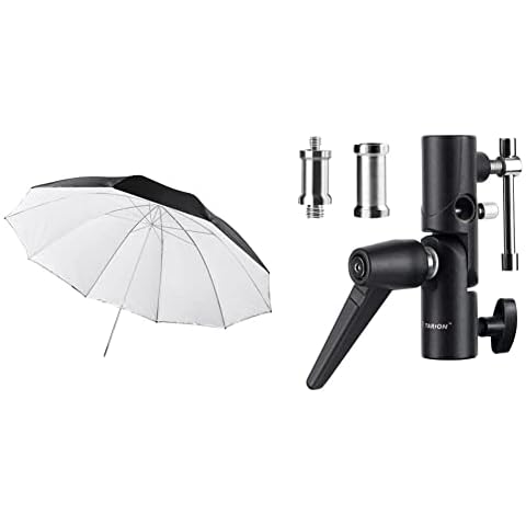 walimex pro 2in1 Reflex- Durchlichtschirm weiß 150 & TARION Blitzneiger Schirmhalter inkl. 1/4" 3/8" & 3/8" 1/4" Spigot Gewindeadapter Cover