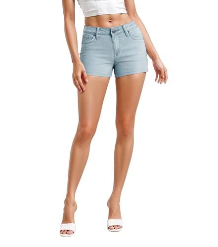 Hybrid & Company Womens Mid Rise Denim Stretchy Jean Shorts