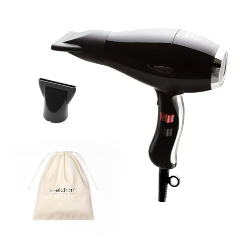 Phon per Capelli Elchim 3900 Healthy Ionic Nero e Argento con Sacchetta Bianca in Cotone - Asciugacapelli Professionale Made in Italy - Leggero e Silenzioso, Asciugatura Ridotta 30%, 2400W