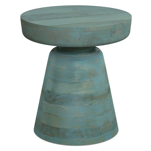 Image of SIMPLIHOME Robbie Accent Table - 16 inch Wide Solid Mango Wood End Table in Teal Wash, Boho Contemporary Rustic Side Table for Living Room or Bedroom with Multipurpose Function, Assembled