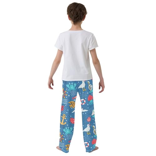 ZZXXB Sea Sailboat Crab Boys Long Pants Soft Trousers Elastic Waist Kids Lounge Bottoms with Pockets S-XL3