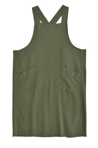 Nanxson Frauen Leinen Schürze Küchenschürze Kreuz Rücken Vintage Kochenschürze mit 2 Taschen für Backen Gartenarbeit Kochen