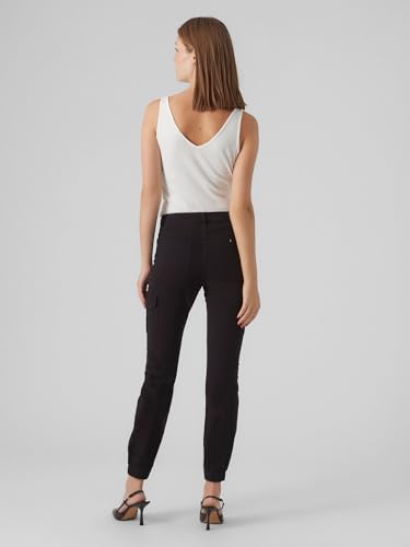 VERO MODA Damen Jeans Hose Stretch Denim Jogger Pants Cargo Stoffhose VMIVY, Farben:Schwarz, Größe:M / 30L, Beinlänge:L30