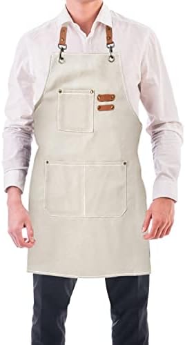 Delantal de Cocina Ajustable Mandiles Lona de Algodón con 3 Bolsi...
