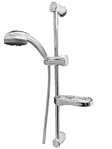 Conjunto ducha COMPLETO ajustable en altura, barra ducha universal con jabonera, mango de ducha cromado, flexo de 175Cm,flexible de acero inoxidable