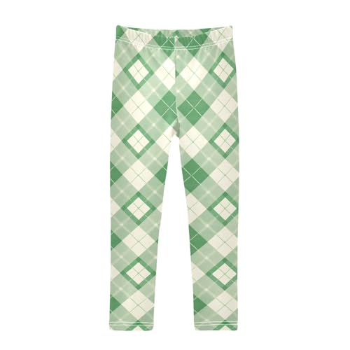 KLL Buffalo Plaid Green Girls Athletic Leggings Fashion High Waisted Lounge Pants Gym