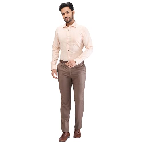 Image of Raymond Men's Contemporary Fit Terylene Blend Solid Pattern Flat Front Formal Trouser