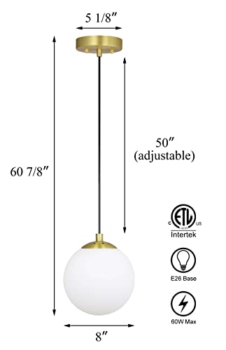 Xinbei Lighting Pendant Lighting 1 Light Globe Pendant Light, Modern Adjustable Kitchen Hanging Ceiling Light Satin Brass Finish Xb-P1211-Sb #TOP3