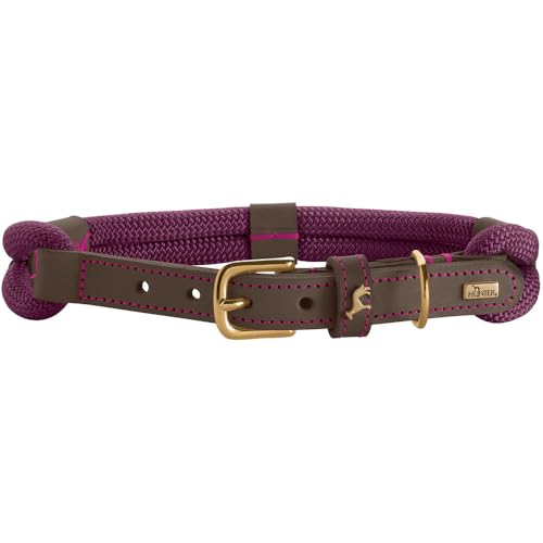 Hunter Hundehalsband Malia, Farbe: brombeer/Dunkelbraun, aus geschmeidigem Tau & robustem Leder, leicht, strapazierfähig, moderner & eleganter Look, frische Farben, Made in Germany, Größe: 55