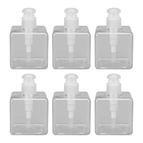 Botellas con Bomba Transparente de 250ml, Cuerpo Cuadrado Plano, Transparente, de Gran diámetro, portátil, reciclable, dispensador de loción, 6 uds.