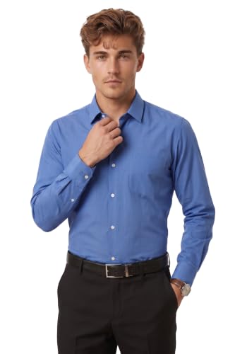 Image of Peter England Men's Everday Regular Fit Solid Shirt | Cotton Rich | 5-Pin Pocketing