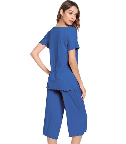 Image of NACHILA Women's Bamboo Viscose Pajama Sets Summer Cooling Short Sleeve Capri Soft Pjs Night Sweats Moisture Wicking Sleepwear