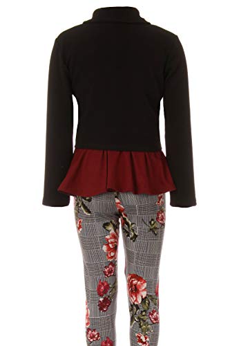 Image of iGirlDress Girls 4 Pieces Pant Set Long Sleeve Jacket Necklace Floral Plaid Pant 4-16