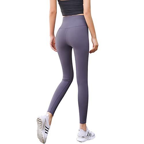Saklifuo Leggings de cintura alta para mujer, a prueba de sentadillas, control de abdomen, yoga, entrenamiento, capris, Morado (, L Cover