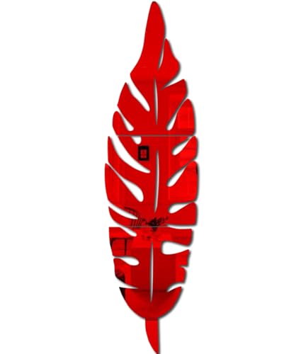 Image of Bikri Kendra - Banana Leaf Red Mirror Stickers for Wall, Wall Mirror Stickers, 3D Acrylic Stickers, Plum Feather, Wall Stickers for Hall Room, Living Room Bed Room, Kitchen