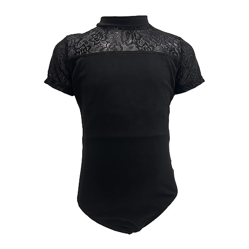 Girls High Neck Floral Lace Ballet Leotard Bodysuit