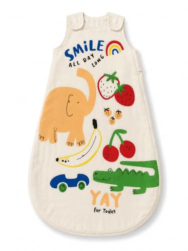 Image of TuddyBuddy Baby Cotton Wearable Quilted Sleeping Bag Blanket 1.5 Tog with 1 Way Zipper Closure | Ideal for Babies & Kids Hypoallergenic Fabrics | (Smiley Elephant - Beige, 18-24 Months)