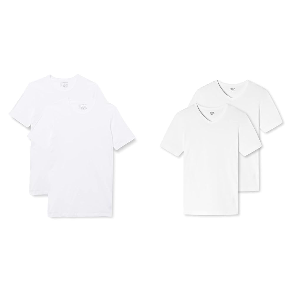Schiesser Herren 2 Pack Unterhemd Rundhals mit Arm Bio Baumwolle, Herren T-Shirt 2er Pack - V-Ausschnitt