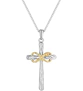 LQXY 925 Sterling Silver Cross Necklace, Infinity Rose Christian Baptism Pendant Necklace Gift fo...