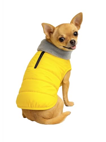 Image of The Pets Company Dog Winter Coat Jacket, Clothes, Windproof, Waterproof, Light Weight, Washable, Ultra Warm Thick Fleece Lined Dog Vest for Cold Weather Protection, (Yellow, X - Small - 12 Inch)