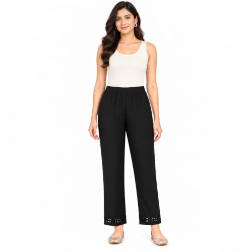 Image of NIRVII Women's Rayon Designer Straight Kurti Pant with Stylish Cutwork Hem | Comfortable Regular Fit Trousers