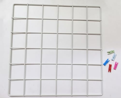 Image of Metal Grid Wall Panel, Photo Display Board with Clips, Square Mesh Frame, (WHITE, 30 X 30 Cm (Pack of 01))
