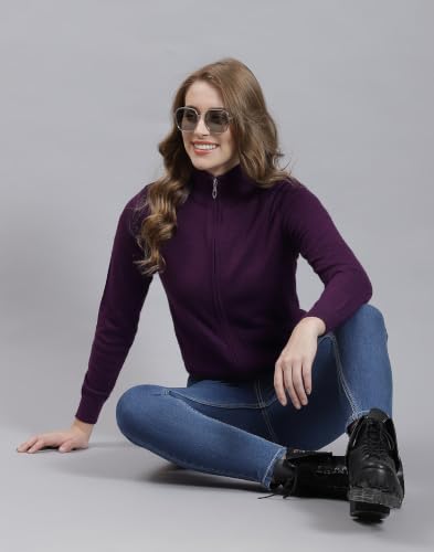 Image of Monte Carlo Women Regular Fit Full Sleeve Solid T Neck Winter Cardigan (Pack of 1)