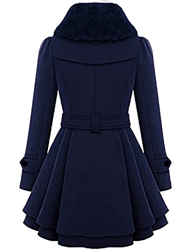 Zeagoo Women's Fashion Faux Fur Lapel Double-Breasted Thick Wool Trench Coat Jacket,Medium,Navy Blue #TOP3