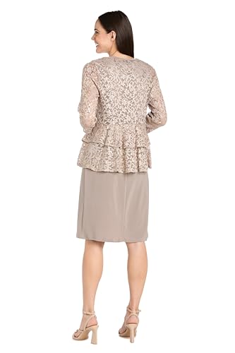 Image of R&M Richards Women's Elegant Sheath Ensemble W /Tiered Glitter Lace Jacket - Formal Evening Wear, Wedding Guest